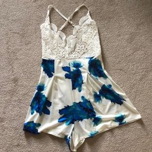 Open Back Floral & Lace Romper